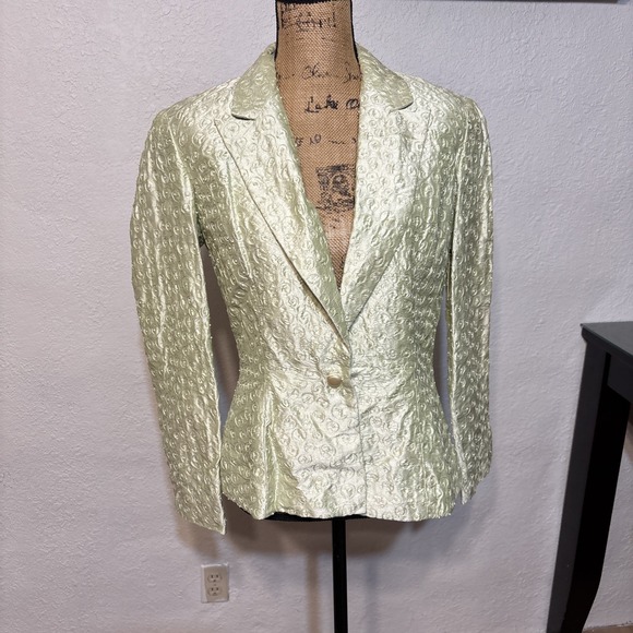 Noviello Bloom Vintage Suit Jacket Blazer Green Button Silk Embellished Beads 10 - Picture 1 of 4